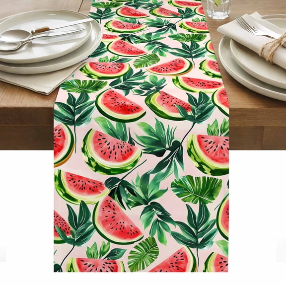 Watermelon Table Runner - 36 Inch Long, Kitchen Dining Table Runner Dresser Scarves, Red Fruit Summer Cartoon Tropical Leaf Farmhouse Decor for Coffee Tables Wedding Party Banquet