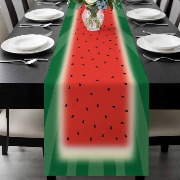 Watermelon Table Runner 36 Inches Long, Red Summer Fruits Watercolor Green Striped Kitchen Coffee Dining Table Decoration for Home Party Birthday Wedding Home Decor 13x36 Inches