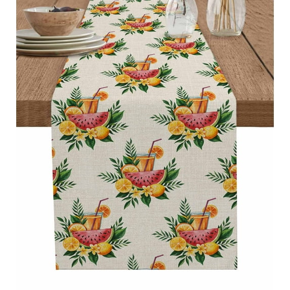Watermelon Table Runner 70 Inches, Summer Lemon Tea Retro Tropical Palm Leaves Bed Runner Dresser Scarves Tabletop for Indoor Outdoor Parties/Ceremony/Banquet, 13" x 70"