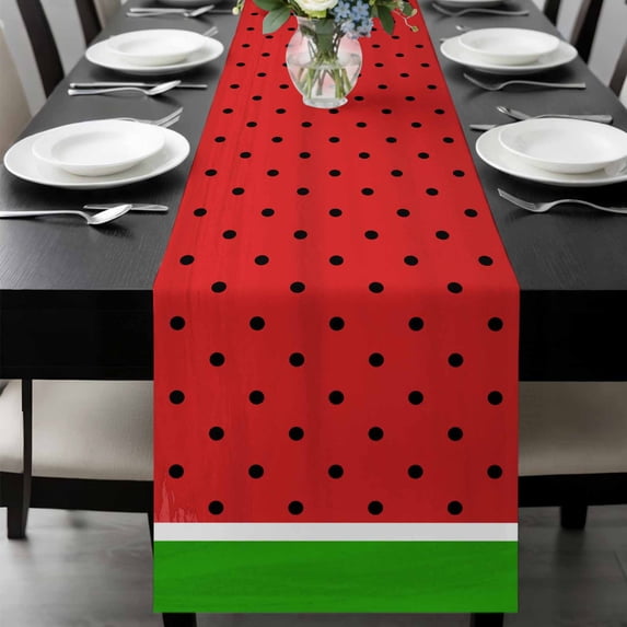 Watermelon Table Runner 72 Inches Long, Black Polka Dots Green Summer Fruits Kitchen Coffee Dining Table Decoration for Home Party Birthday Wedding Home Decor 18x72 Inches