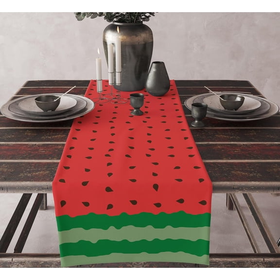 Watermelon Table Runner,Rustic Fun Fruit Theme Summer Watermelon Print Table Runner for Kitchen Dining Room Party Supply Table Decor13x36in