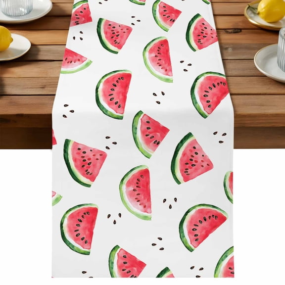 Watermelon Table Runner, Summer Fruit Cotton Linen Table Cloth, Watermelon Watermelon Tablerunner for Kitchen Dining Party Wedding Home Decor 13x36 Inch