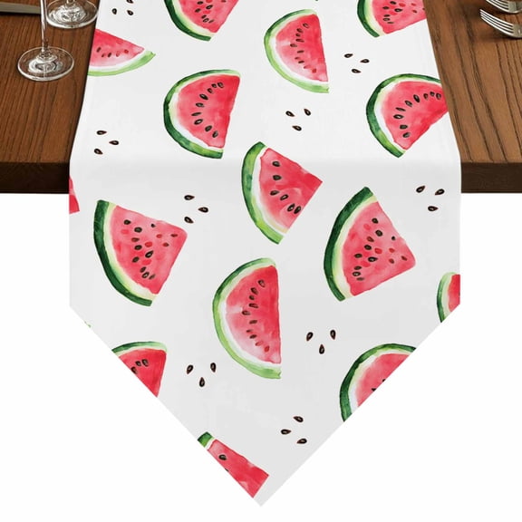 Watermelon Table Runner for Dining Room, Summer Fruit Cotton Linen Dining Table Runner Tablecloth Dresser Scarves for Kitchen Cafe 13x70 Inches Long
