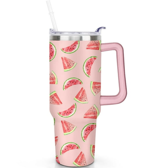 Watermelon Theme 40oz Tumbler with Handle 40 oz Watermelon Tumbler Leak-Proof Lid + Straw Double Insulated Perfect for Commuting Watermelon Gifts for Men & Women