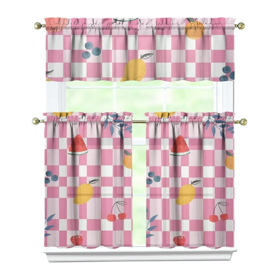 Watermelon Themed Kitchen Curtains 3-Piece Set - Cute Aesthetic Fruit Print Tier & Valance for Small Windows, Farmhouse & Beach Style Decor