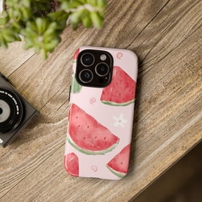 Watermelon Tough Phone Case for iPhone, Cute Pink Watercolor Fruit Cover, Dual-Layer Protective Summer Case