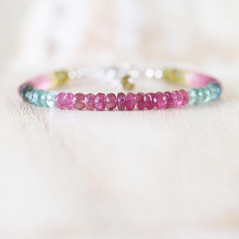 Oval Shape 35.00 Cts Natural 7 Watermelon Tourmaline Beads Bracelet NK