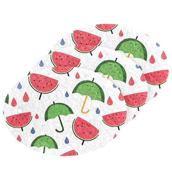 Watermelon Umbrella Pattern Cellulose Cleaning Sponge Set 3 Pack Compressed Kitchen Scrubber for Dishes