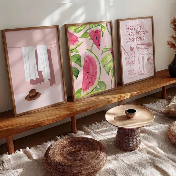Watermelon Wall Art Tropical Fruit Print Pink Kitchen Decor Summer Framed Print Set 3