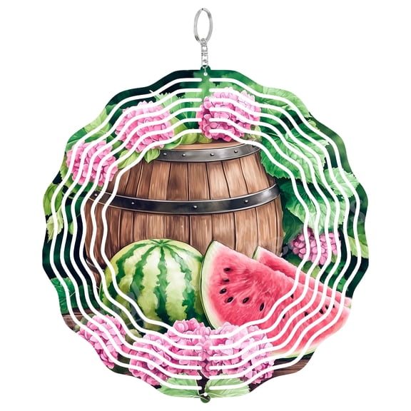 Watermelon Wind Spinner Metal Outdoor Decor Summer Garden Pink Green