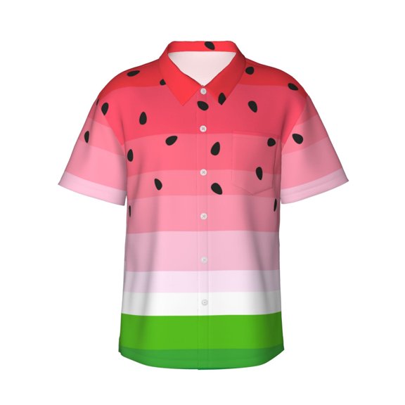 Watermelon With Black Seeds Hawaiian Shirts For Men, Summer Short-Sleeve Relaxed-Fit Button-Down Shirts Xx-Large