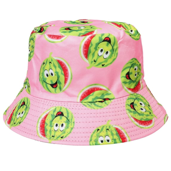 Watermelon Women Reversible Bucket Hat Summer Travel Lightweight Foldable Beach Outdoor Hat - Pink