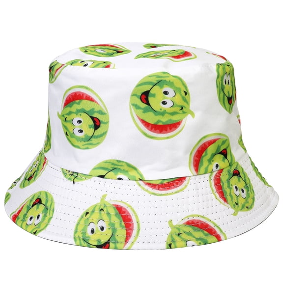 Watermelon Women Reversible Bucket Hat Summer Travel Lightweight Foldable Beach Outdoor Hat - White