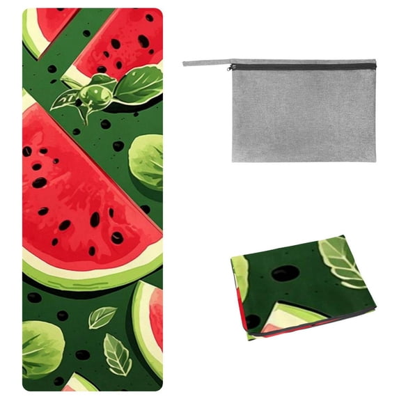 Watermelon Yoga Mat Towel with Feature, Storage Bag, 72.8"x26.8" - Yoga, Pilates, Fitness, Gym Towel