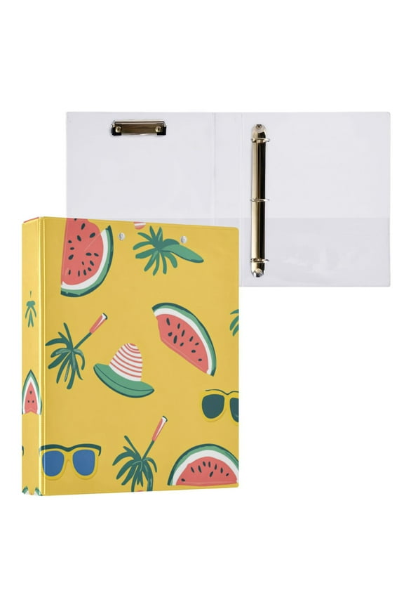Watermelon and Beach Hat 3 Ring Hardcover Binders 1.5in Round Rings for Letter-Size Folder Paper Organizer Pockets for Office Student Recipe