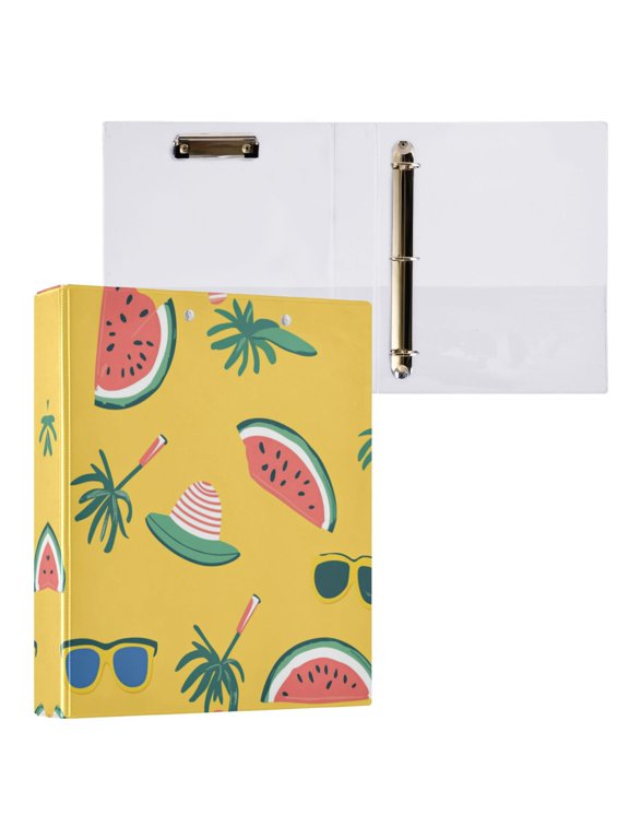 Watermelon and Beach Hat 3 Ring Hardcover Binders 1.5in Round Rings for Letter-Size Folder Paper Organizer Pockets for Office Student Recipe