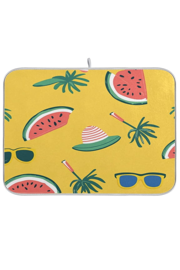 Watermelon and Beach Hat Dish Drying Mat Kitchen Mats Microfiber Counter Absorbent Dish Pad Drainer Rack