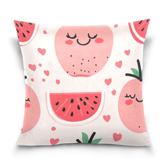 Watermelon and Peach Pattern 18x18 Inch Plush Velvet Pillowcase Double Sided Print, Hidden Zipper