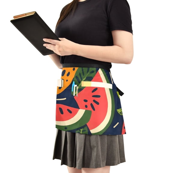 Watermelon and Tropical Elements Server Apron with 3 Pockets Waist Apron for Waiter Waitress