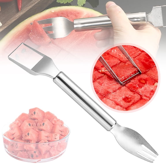 Watermelon fork Slicer Cutter, 2-in-1 Stainless Steel Watermelon Slicer & Fruit fork, No Mess Watermelon Cutting & Eating fork, Fruit Slicer fork, Summer Kitchen Gadget for BBQ 9.65×1.3 in,A3#D