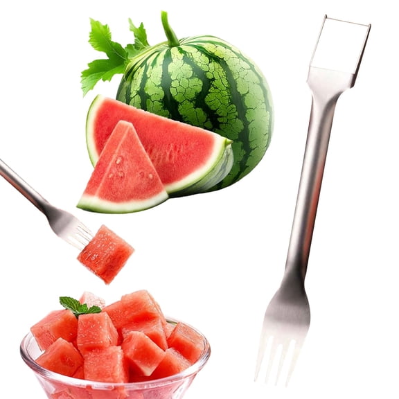 Watermelon fork Slicer Cutter, Stainless Steel Dual-Use Watermelon Cutter, Melon Cutter, Compact Watermelon Slicer fork for Picnics, Easy-to-Use Watermelon fork Slicer for Summer, 9.84 in,A3#H