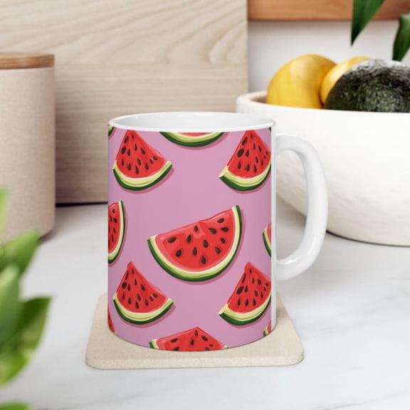 Watermelon ice Ceramic Mug Fun Summer Drinkware, Cute Gift Fruit Lovers, Kitchen Dr, Brigholorful Coffee Cup, Picnic Essential.