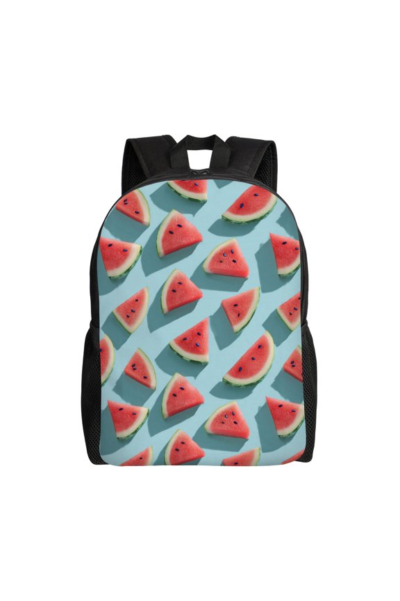 Watermelon slices on blue background Backpack with 15 Inch Laptop Compartment,Water-Resistant Daypack, Large Capacity Backpack with Adjustable Breathable Shoulder Straps for Daily Use Travel Gym