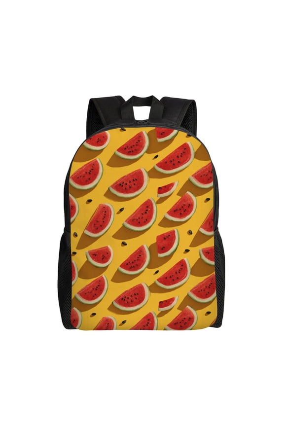 Watermelon slices on yellow background Backpack with 15 Inch Laptop Compartment,Water-Resistant Daypack, Large Capacity Backpack with Adjustable Breathable Shoulder Straps for Daily Use Travel Gym