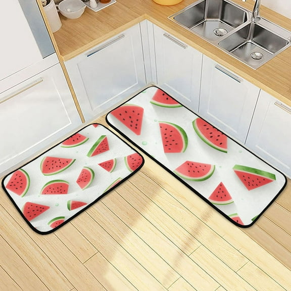 Watermelons Kitchen Rugs Set of 2 Non Slip Floor Foam Mat Cushioned Soft Waterproof Carpet Runner for Dining Room Laundry