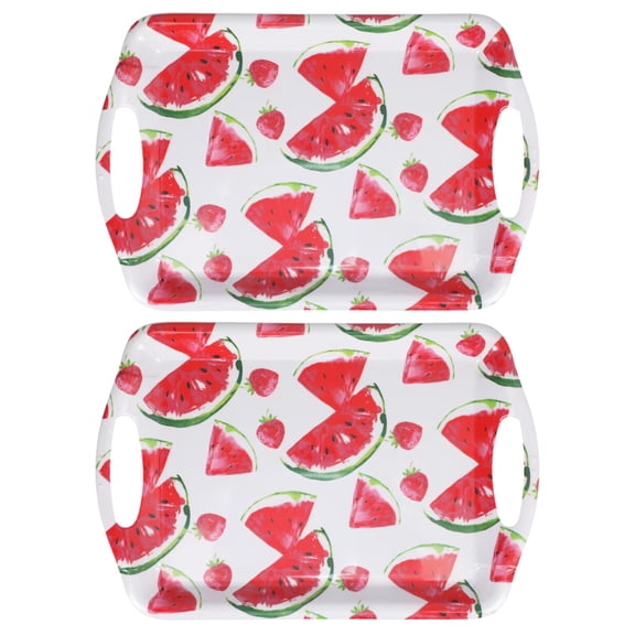 Watermelons Summer Print Trays with Handles 16x10 in for Fruit Dessert Food Snack Serving Rectangular Platters Home Kitchen Dining Party Favor Table Decoration Gift Supplies Set of 2 & Oggeto