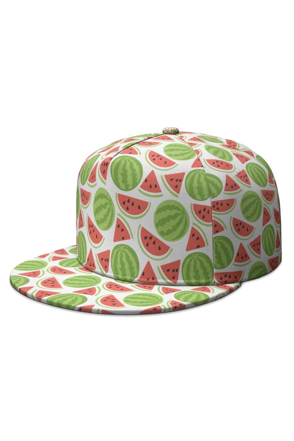 Watermelons Trucker Hat - Refreshing Geometric Pattern Flat Brim Snapback, Beach Party Ready with Sunshine Fresh Style