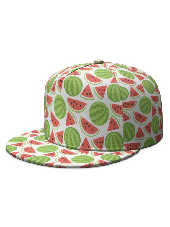 Watermelons Trucker Hat - Refreshing Geometric Pattern Flat Brim Snapback, Beach Party Ready with Sunshine Fresh Style