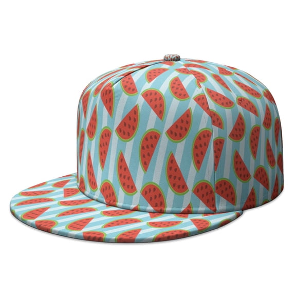Watermelons Trucker Hat - Refreshing Geometric Pattern Flat Brim Snapback, Beach Party Ready with Sunshine Fresh Style