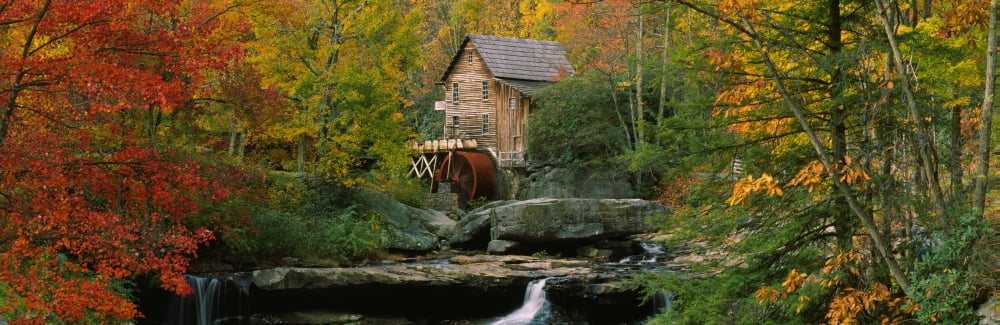 Watermill in a forest Glade Creek Grist Mill Babcock State Park West Virginia USA Canvas Art - Panoramic Images (27 x 9)