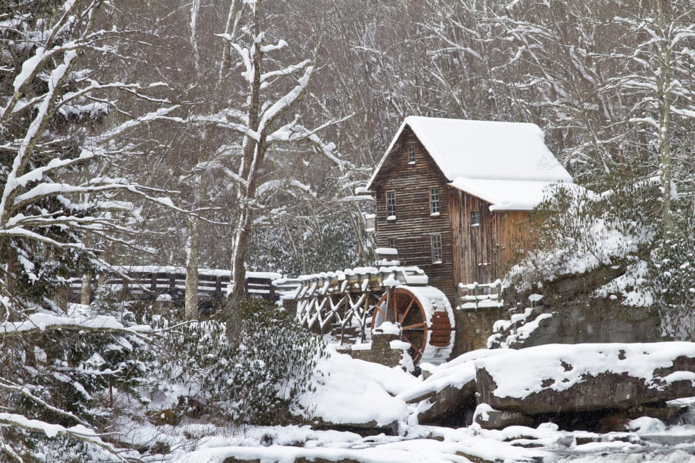 Watermill in a forest in winter Glade Creek Grist Mill Babcock State Park Fayette County West Virginia USA Canvas Art - Panoramic Images (18 x 24)