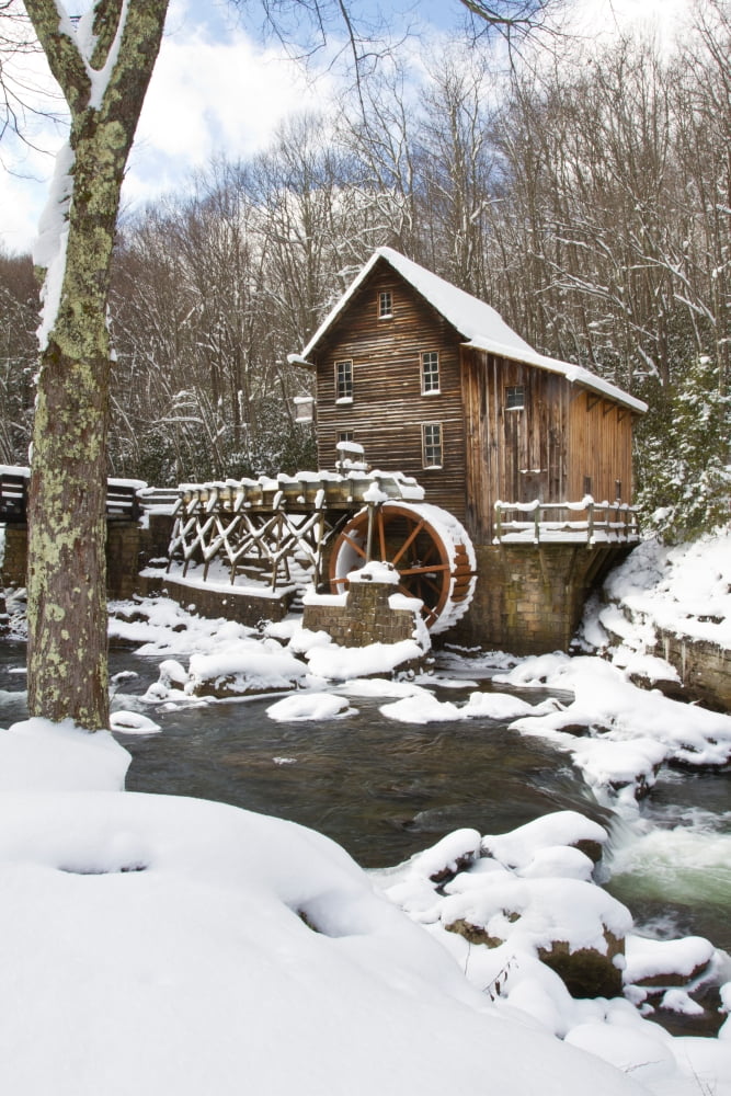 Watermill in a forest in winter Glade Creek Grist Mill Babcock State Park Fayette County West Virginia USA Canvas Art - Panoramic Images (18 x 24)