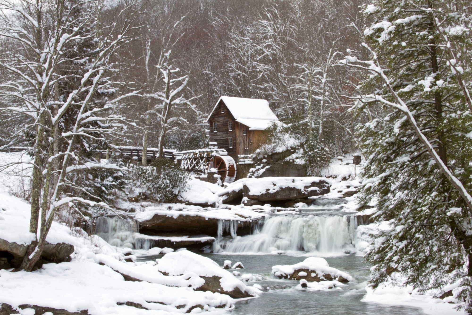 Watermill in a forest in winter Glade Creek Grist Mill Babcock State Park Fayette County West Virginia USA Canvas Art - Panoramic Images (24 x 36)