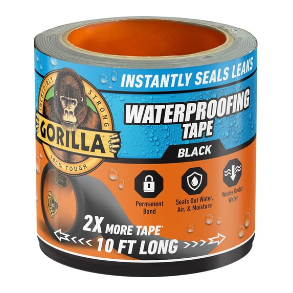 Waterof Patch & Seal Tape, Black Tape, 4" x 10' (Pack of 1) - Permanent Weather Resistant Seal for Leaks and Repairs