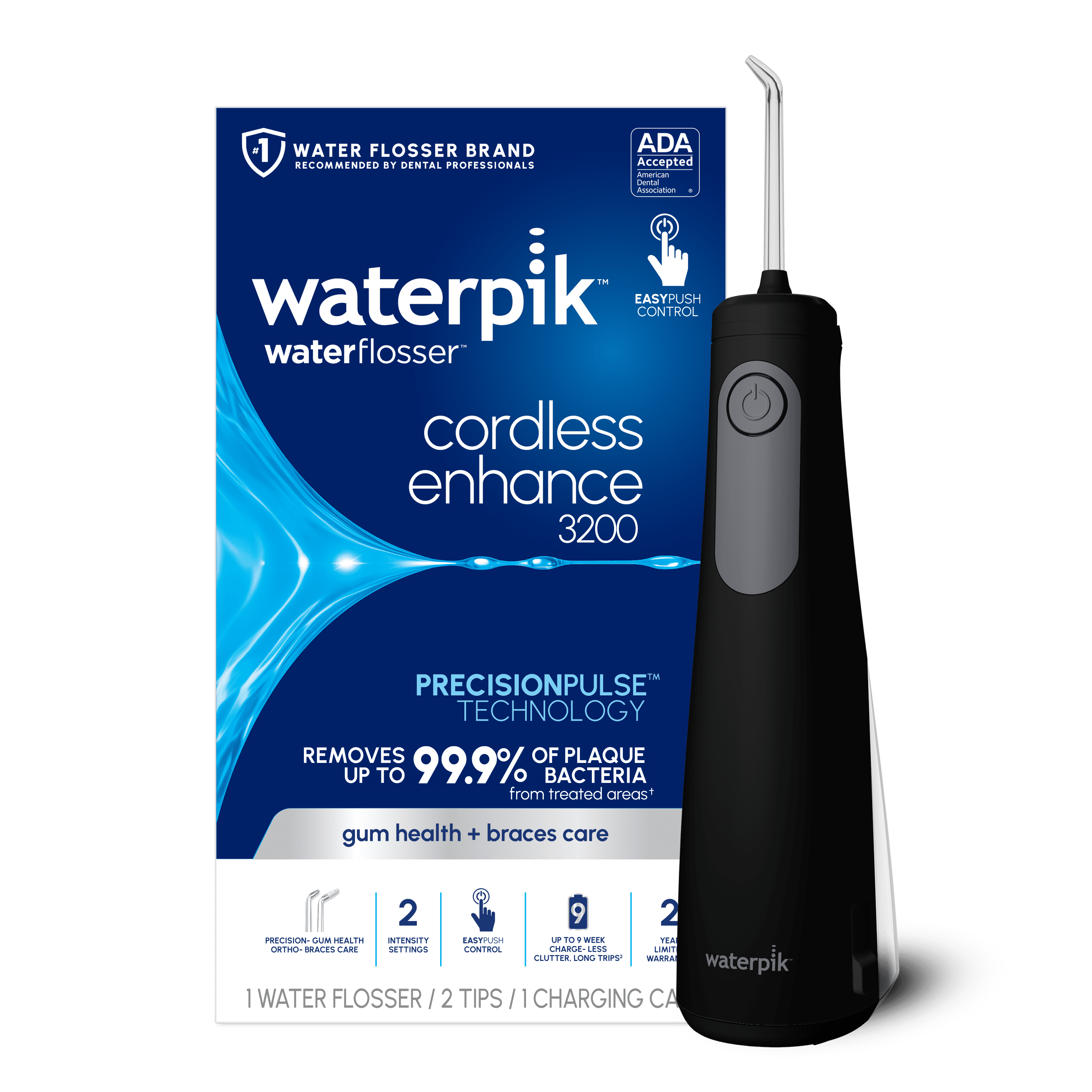 Waterpik Cordless Enhance 3200 Water Flosser with 2 Settings, 2 Tips, ADA Accepted