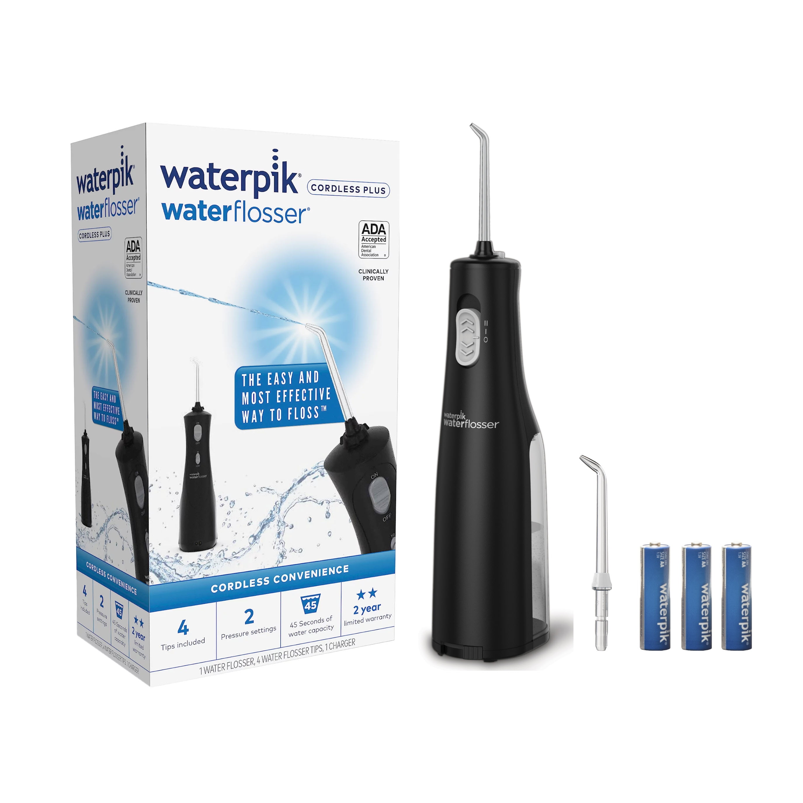Waterpik Cordless Express Portable Water Flosser with 2 Settings, 2 Tips, ADA Accepted, Black (Packaging May Vary)