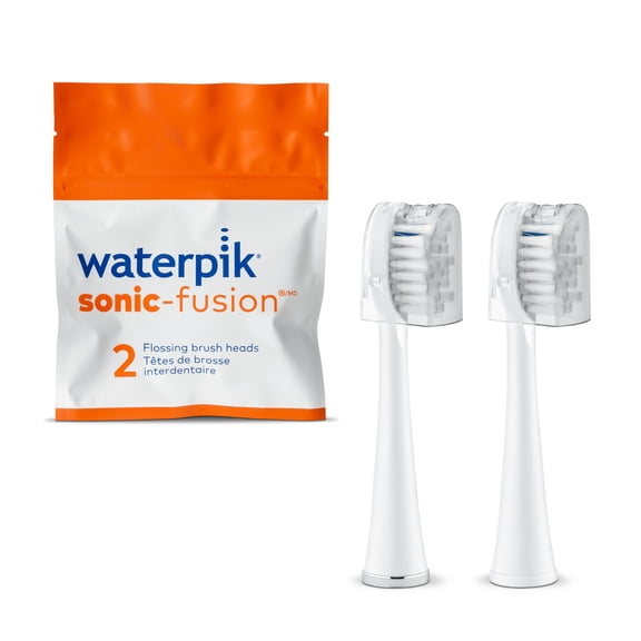 Waterpik Genuine Full Size Replacement Brush Heads With Covers for Sonic-Fusion Flossing Toothbrush SFFB-2EW, 2 Count White C51