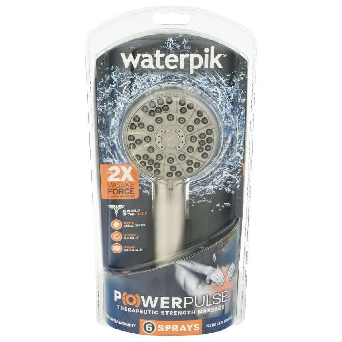Waterpik PowerPulse 6-Spray 1.8 GPM Handheld Shower, Brushed Nickel