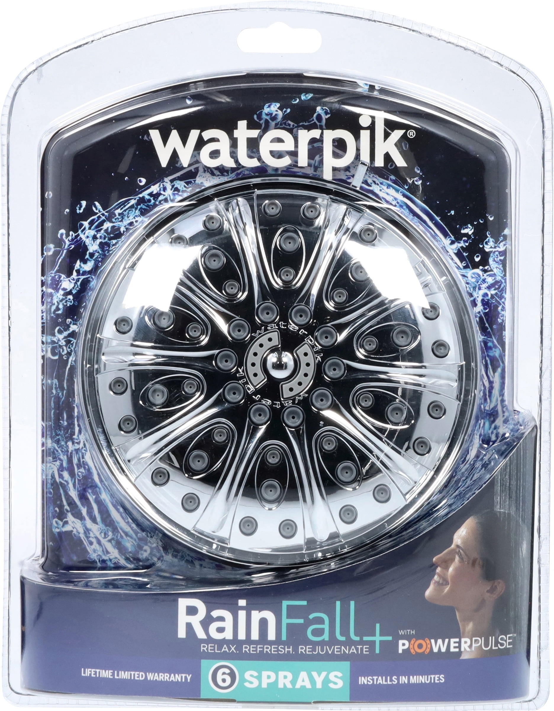 Waterpik RainFall+ 6 Sprays Shower Head with PowerPulse 1 ea