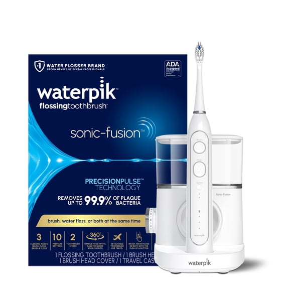 Waterpik Sonic-Fusion 2.0 Professional Flossing Electric Toothbrush with Water Flosser Combo In One, Full Size Brush Head, ADA Accepted, White SF-04W030-1