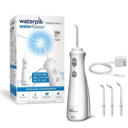 Waterpik Cordless Pearl Rechargeable Portable Water Flosser for Teeth, Gums, Braces Care and Travel with 4 Flossing Tips - ADA Accepted, WF-13 White, Packaging May Vary