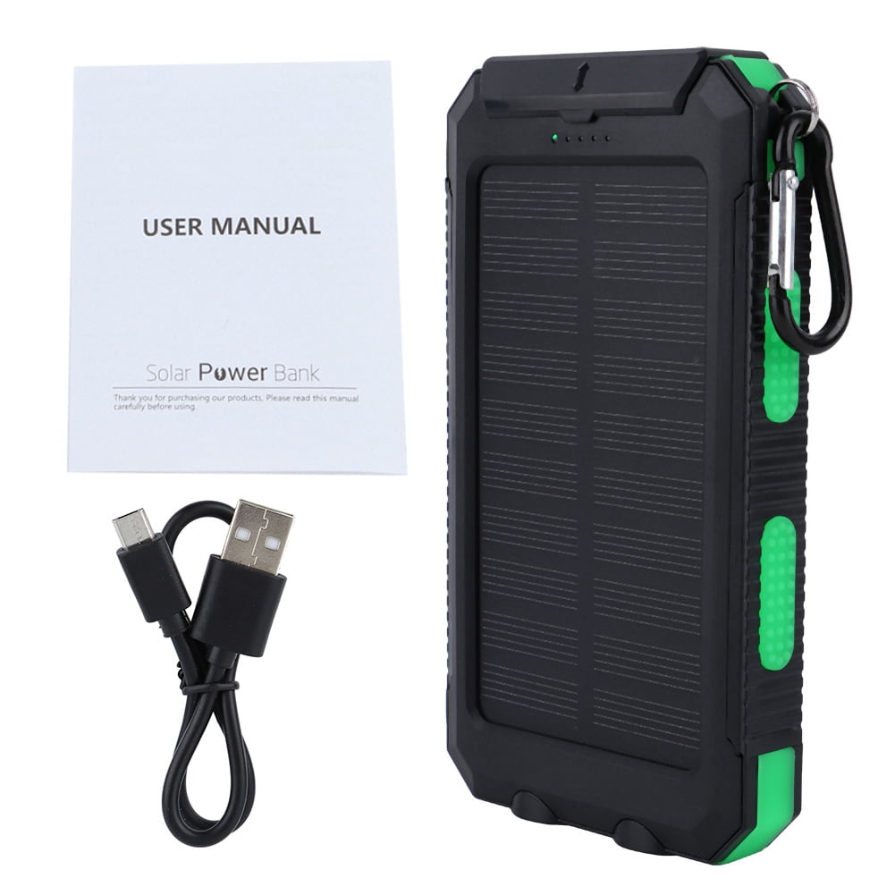 Waterproof 1.2W 5V Solar Panel with 8000mAh Monocrystalline Silicon Battery, Black and Green