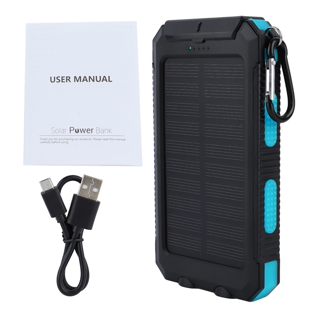 Waterproof 1.2W 5V Solar Panel with 8000mAh Monocrystalline Silicon Battery Charger - Black and Blue