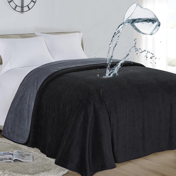 Waterproof 100% Leak Proof Blanket for Baby Adults Pets Dogs Cats, Pee Proof, 3 Layer Protector for Bed, Sofa Couch and Other Furniture, 70"x90", Charcoal | Black, Reversible Lightweight