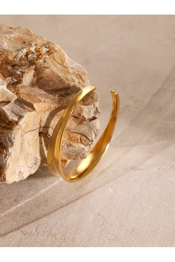 Waterproof 14K Yellow Gold Wide Cuff Bracelet Adjustable Bangle Jewelry Fashion Texture Temperament Bijoux