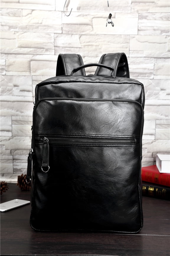 Waterproof 15.6 inch PU Leather Laptop Backpack Men,Black